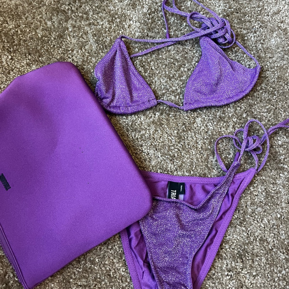 Purple triangl Bikini Set with Matching Bag